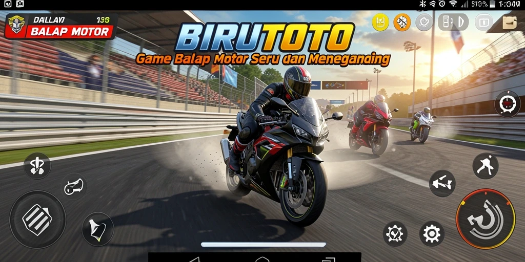 Tampilan antarmuka BIRUTOTO saat balapan motor yang menegangkan.