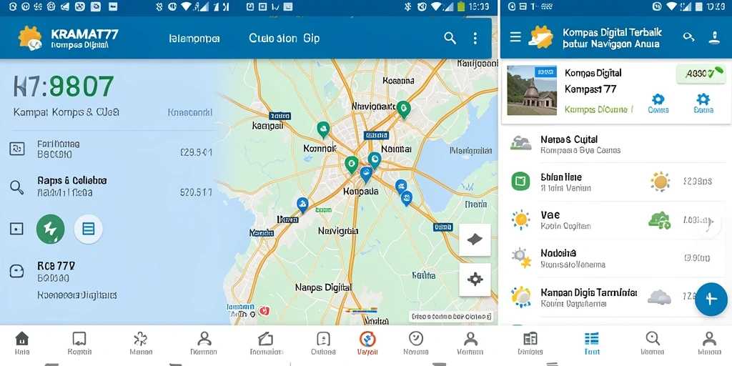Antarmuka KRAMAT77 yang modern dan fungsi kompas yang jelas.