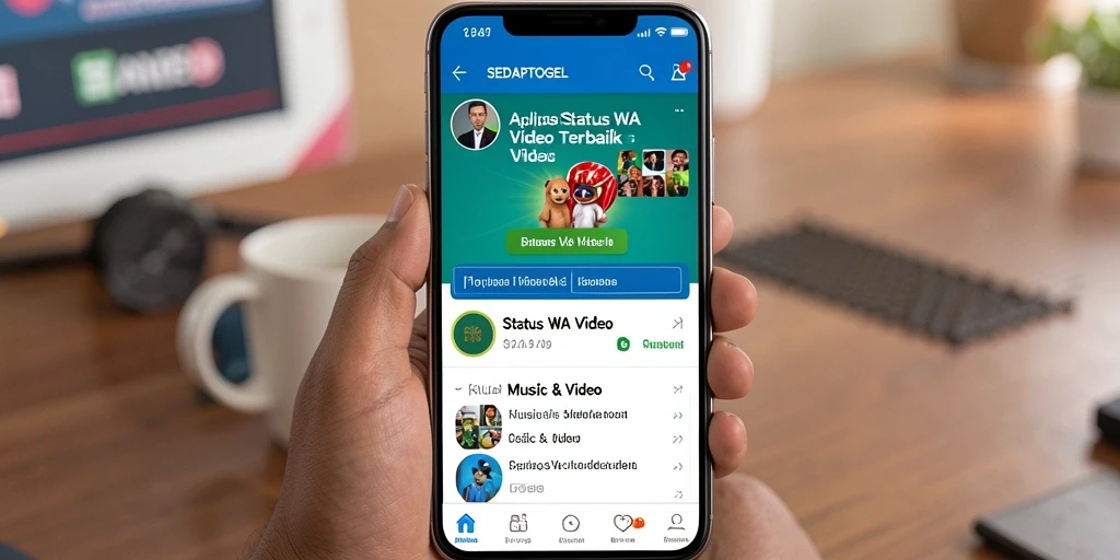 Antarmuka SEDAPTOGEL menampilkan berbagai pilihan video untuk status WA.