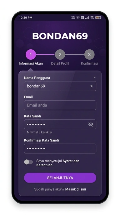 Tampilan halaman daftar bondan69